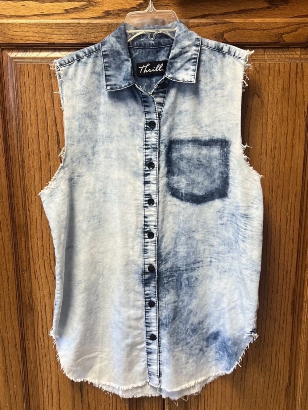 Thrill Acid Washed Sleeveless Top XL Very Soft Lightweight Thin Soft Raw Hem